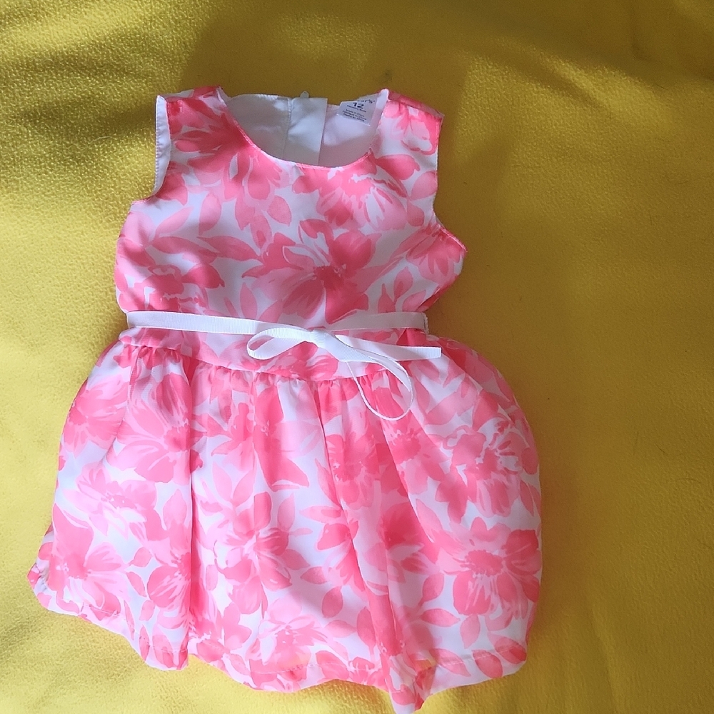 M4  Carter's Chiffon like Pink Flower and White lined Baby Dress